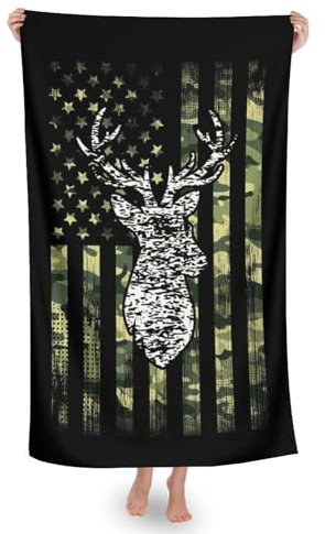 Strandtücher, Hirsch Camo Camouflage Amerikanische Flagge Jagd Schwarz Duschtücher Schnell Trocknend Schwimmbadtuch Mikrofaser Badehandtuch Für Fitness Männer Picknicks 80X130Cm