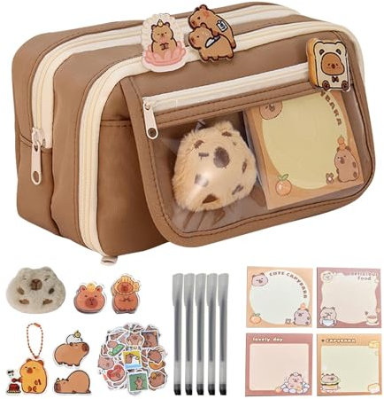 Flkiglm Capybara Federtaschen, Tier Stiftemäppchen, Großem Ästhetische Mäppchen mit Reißverschluss und Aufklebern, Großer Federtaschen Pencil Case Für Kinder, Teenager, Studenten