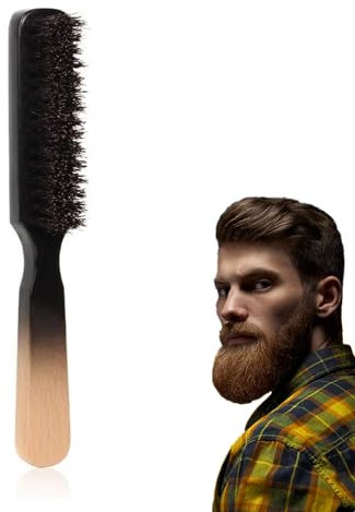 TIEGUANJIA Professional Beard Grooming Brush - Natural Hair Boar Bristles Fade Brush for Men's Facial Shave and Styling - Mustache Cleaning Tool for Beard Care