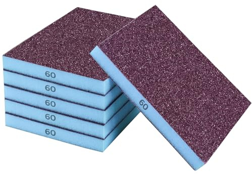 STEBRUAM Lot de 6 éponges de ponçage, Grain 60, tampons de ponçage lavables et réutilisables, Lot de Papier abrasif pour Mur en Bois et métal