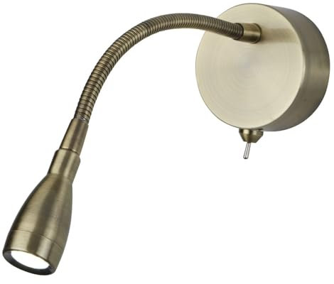 Licht-Erlebnisse LED Wandlampe Metall in Messing Antik Büro Schlafzimmer B:7 cm 1 W 6500 K kaltweiß mit Schalter Flexarm verstellbarer Wandstrahler Wohnzimmer BIGWIN