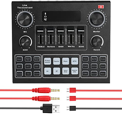 WDWDW Mini Carte de mixage sonore Bluetooth, Carte Son en Direct avec Divers Effets sonores, changeur de Voix en Direct pour l'enregistrement de Musique, la Diffusion de Chant