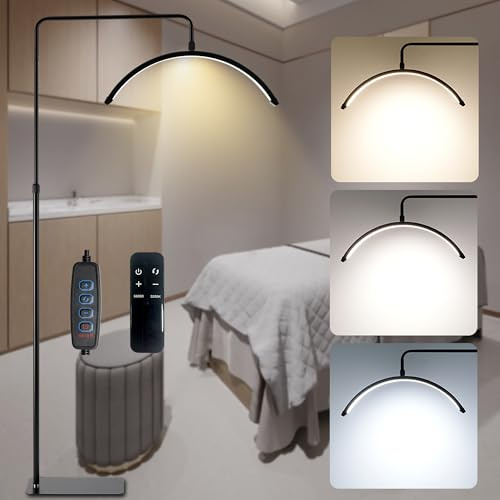 duowelly 48w Lampe Demi Lune avec Télécommande, Lampe sur Pied pour Extension de Cils, Tatouage, Onglerie, Esthétique Professionnel, Soins Peau, Sourcils. Hauteur et Luminosité Réglables, Noir