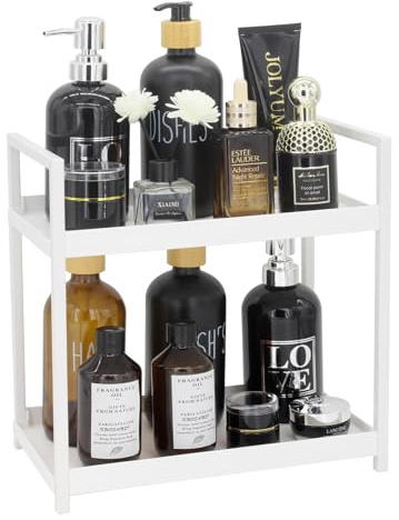 Douzi 2-Tier Bathroom Organiser Shelf, Makeup & Toiletries Storage Rack for Bedrooms, Kitchens & Sink Units, Cosmetic Organiser Rack-White