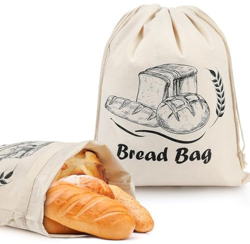 HRX Package 2 Pack Reusable TPU Lined Bread Bag, Cotton Eco Bread Storage Bags, Bread Bags for Homemade Bread, 45x35cm