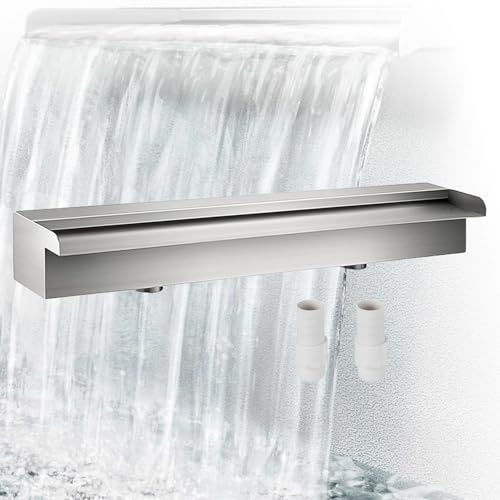 Cascata Piscina Laghetto,Lame Per Fontana Da Giardino Esterno In Acciaio Inossidabile Con Accessori,Fontana Per Piscina Decorazione Laghetto Da Giardino Patio,Per Pareti,Bordi Piscina,60 x 11.5 x 8 Cm