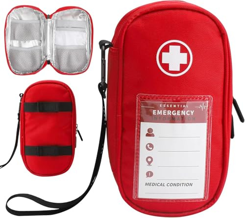 VOSSOT Medicinsk bärväska, bärbar nödväska, isolerad medicinväska, organisatör för två epipener, insulinsprutning, inhalator och viktiga redskap för allergimedicin, röd