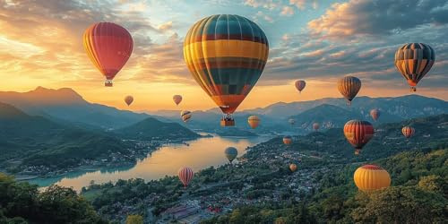 Paint by Numbers for Adults, Canvas Oil Painting Kit for Kids, Paint by Numbers for Beginners DIY Craft Art Painting, Acrylic Pigment with 3of set Paintbrushes for Wall Decor 70X140CM, Hot Air Balloon
