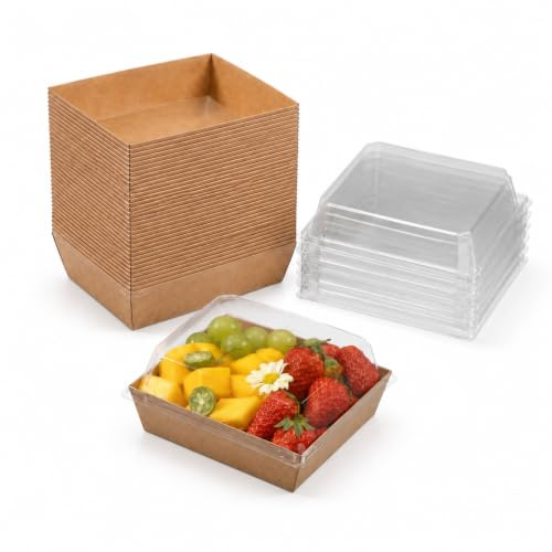 xilianBPK 50 Pack Small Charcuterie Boxes with Clear Lids - To Go Paper Mini Charcuterie Box,Food Containers, Dessert Boxes for Cookie, Cake Slice, Strawberries