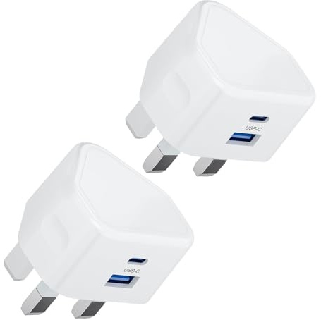Rekavin USB C Fast Charger Plug 2 Pack Micro USBC Plug Dual Port Type C Wall Plug UK Charging Compatible with iPhone 17 16 15 14 13 12 11 Pro Max Plus Air,iPad Pro,Watch (Cable Not Included)