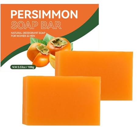 2 Stück Presimmon Soap 100g – Natürliche Duschseife & Kernseife gegen Körpergeruch – Feuchtigkeitsspendende Natur Seife für Gesicht & Körper – Mild & Schonend für Männer und Frauen, Alle Hauttypen