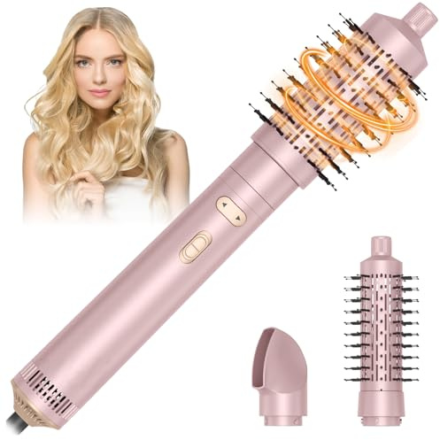 Anluomafuy Spazzola Asciugacapelli,Spazzola Ad Aria Calda 800W,Spazzola Rotante per Capelli,3 in 1 Phon Capelli Ionica,2 Temperature + 2 Velocità,Arricciacapelli per Volumizzante,Lisciante (Rosa)