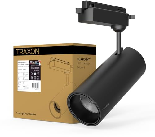 TRAXON LUXPOINT® Foco LED de Carril Monofásico 35W 3080Lm CCT Luz Ajustable 3000K/4000K/6500K, Ángulo de Haz 100° CRI≥80 Iluminación Profesional para Tienda, Galería y Hogar (35W Negro Monofásico)