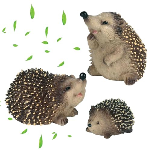 JhavexToy Mini Igel Figur, Herbst Deko Igel Miniatur Figuren, Gartenfigur Tierfigur Garten Tierfiguren Deko Skulptur Garten Ornamente Für Terrasse 3 Stück