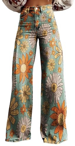 Pantalones Vaqueros Holgados Palazzo para Mujer Cintura Alta Vaqueros de Pierna Ancha Pierna Recta Dril Pantalones Elástico y Cómodos Impresión Y2K Boyfriend Baggy Jeans Pantalón Vintage