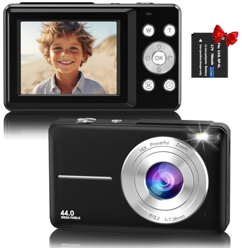Appareil Photo Numérique Compact et Portable, avec écran LCD 2,4, Zoom Numérique 16x, 1 Batterie Incluse. Idéal pour Enfants, étudiants, Adolescents et lDébutants - Noir.