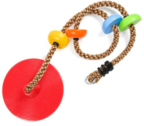 Altalena a corda per bambini con 4 nodi in plastica e disco, altalena da giardino per esterni e interni, per case sugli alberi, strutture da arrampicata, balconi, cortili e giardino red