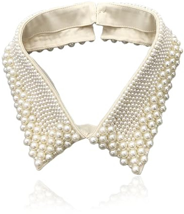 TSWNG Colletto di perle da donna, rimovibile, colletto falso con perle, inserto per colletto, collo alto, colletto vintage per maglioni, camicette, camicie, beige
