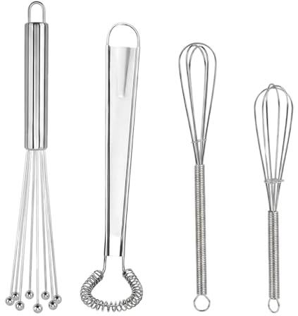 4-teiliges Schneebesen-Set Edelstahl, Mini Schneebesen für Küche, Rührbesen mit Kugeln, Schneebesen klein Edelstahl zum Aufhängen, praktisches Schneebesen Set für Saucen und Dressings