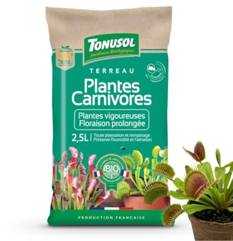 Terreau pour Plantes Carnivores 2,5L TONUSOL – Substrat Acide pH 5,5, Convient Dionée, Drosera, Népenthès, Sarracenia et Grassette, Utilisable en Agriculture Biologique, Fabriqué en France