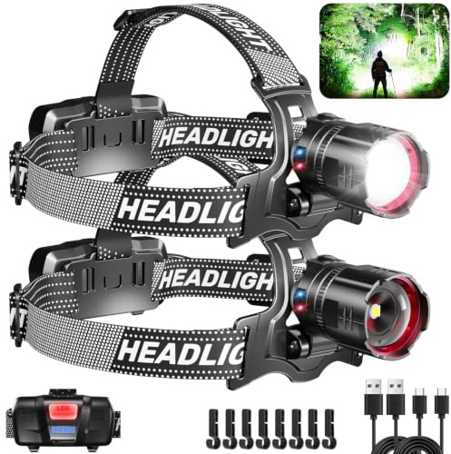 PEAKRO Linterna Frontal Alta Potencia, Frontal LED Recargable USB Super Brillante 5 Modos con Sensor, Linterna Cabeza Gran Autonomía, IP65 Impermeable, Ajustable 90° para Cámping Pesca,2 Pack
