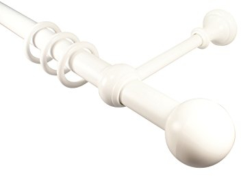 iso-design Gardinenstangen weiß aus Metall und Kunststoff mit 28 mm Durchmesser Endstück Kugel, 140 cm