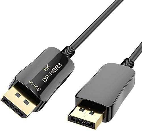 CABLEDECONN Fiber 8K 4K DisplayPort Cable DP 1.4 HBR3 8K@60Hz 4K@144Hz High Speed 32.4Gbps Optical Fiber Slim and Flexible DP to DP Cable 10m 33ft