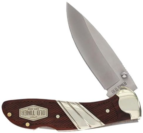 Old Timer 31OT Medium Lockback 6.5in High Carbon S.S. Folding Pocket Knife with 2.9in Drop Point Blade and Wood Handle for Hunting, Whittling, Carving, Camping, EDC, and Outdoors