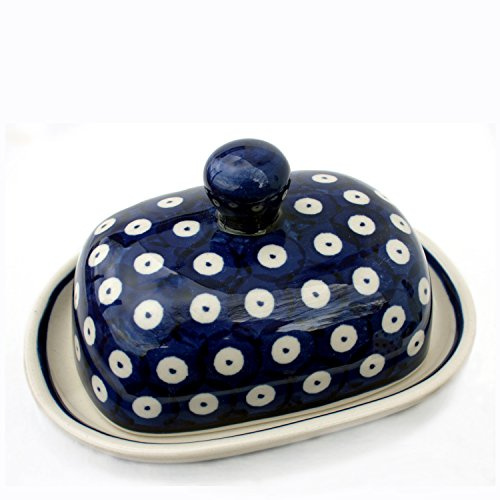 Bunzlauer Keramik Butterdose für 125 g Butter (halbe Portion) (Dekor Blau-Auge)