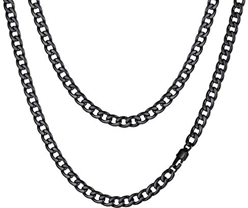 FaithHeart Schwarz Ketten für Herren Jungen, Klassische Panzerkette 55cm lang, Punk Halskette Freundschaftskette Partnerkette für Geburtstag Valentinstag Vatertag