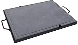 Fonderia Bongiovanni | Piastra in Pietra Lavica | Pietra per Cucinare | 40x30 cm | Telaio Manici | pietra per barbecue | pietra lavica per carne | bistecchiera in pietra lavica | Rettangolare