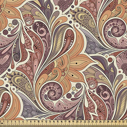 ABAKUHAUS Blumen Stoff als Meterware, Ethnisches Paisley-Muster, Qualitäts Stoff Dekorativer Polster Heimtextilienstoff, 2M (148x200cm),Braun Beige