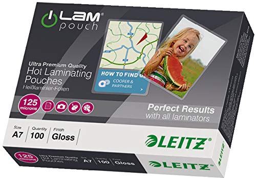 LEITZ® Laminiertasche, A7, 80 x 111 mm, 0,125 mm, farblos (100 Stück), Sie erhalten 1 Packung á 100 Stück