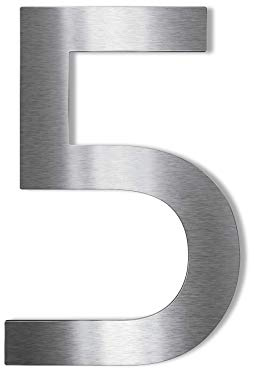 Metzler-Trade Hausnummer Edelstahl mit verdeckter Wandmontage und modernem Bauhaus-Design wetterfest pflegeleicht 14 cm hoch Ziffer 5 sauber verarbeitet Made in Germany gebürstet V2A