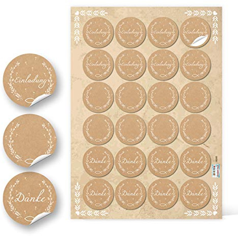 Logbuch-Verlag 24 Aufkleber braun weiß EINLADUNG + DANKE + Blanko Sticker Kraftpapier Fisch Motiv Taufe Kommunion Hochzeit