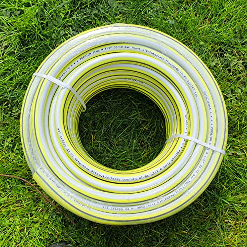 20 m / 65 ft Garden Hose Pipe - 1/2 Anti-Kink 4-Layer Reinforced Non-Toxic Phthalate-Free PVC Hosepipe - Heavy-Duty Outdoor Watering Tube for Garden, Lawn, Yellowhouse, Irrigation, Car Wash - Yellow