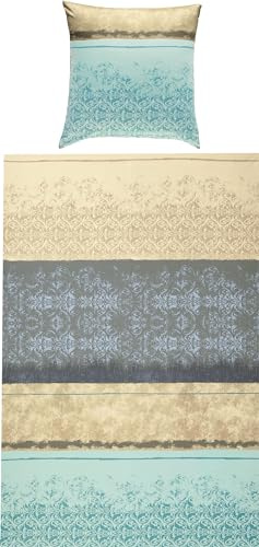 Erwin Müller Bettwäsche, Bettgarnitur Mako-Satin Ornamente Mint-Silber Größe 80x80 cm / 155x200 cm - feinste Baumwolle, angenehmes Schlafklima, mit praktischem Reißverschluss