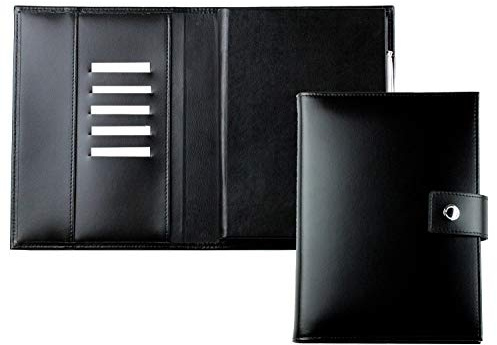 DELMON VARONE - Personalisierbares Notizbuch DIN A5 (auswechselbar) mit Verschlusslasche, Kartenfächer & Stiftschlaufe aus Cambridge Top Grain Leder Schwarz -Blanko Buch unliniert im Hardcover-Einband