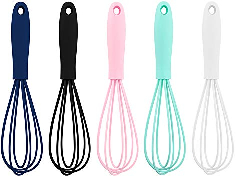 Confezione da 5 mini fruste in silicone piccola frusta a mano in gomma per cucinare frusta in acciaio inox, antiaderenti, per mescolare la cucina, senza graffio, filo a palloncino, frusta e montalatte