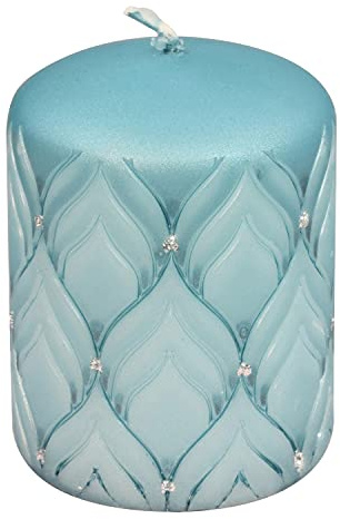 G Decor Jolene - Candela a colonna con glitter, colore: Azzurro