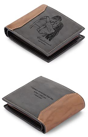 Glooraca Personalisierte Ledergeldbörsen für Herren – gravierte Foto-Brieftaschen für Vater, Ehemann, Freund, Stil H, M, Modern