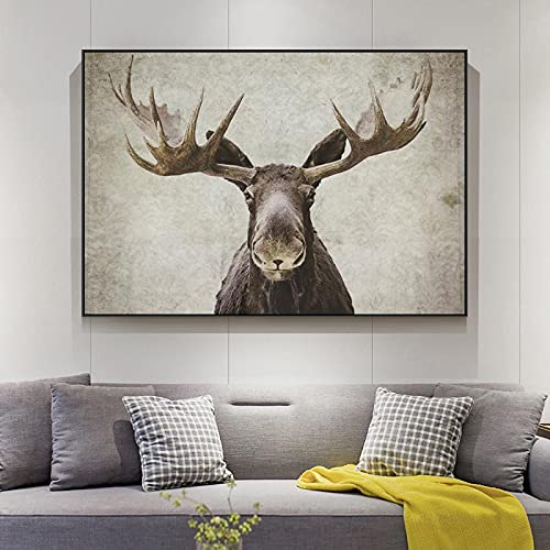 Kreative Kunst Moderne Leinwanddruck Tier Elch Hirsch Wandbild Retro Giclée-Druck auf Leinwand Wohnzimmer Dekoration Kunst70x100cm Ohne Rahmen