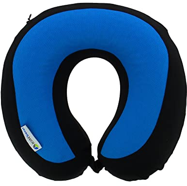 Kine Travel 169803 Cale Nuque Gel, Coussin de Voyage Ergonomique, Approuvé par Un Kinésithérapeute, Noir et Bleu