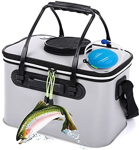 DYK&NX Sauerstoffpumpe Angeleimer, Tragbarer Faltbarer Angelköder Eimer, Multifunktionaler Behälter für lebende Angelköder, für Bootsangeln und Spinnfischen (Color : Grey, Size : 45)