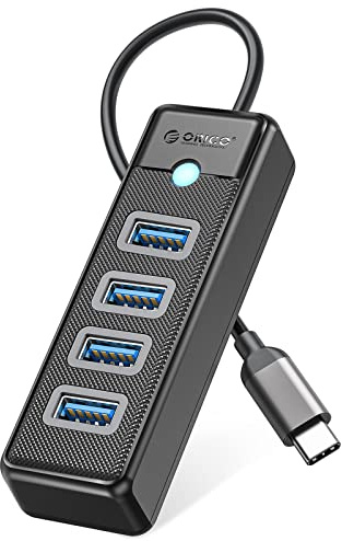 ORICO USB C Hub, 4 Ports USB 3.0 Verteiler, USB Splitter für Laptop, Handy, Tablet mit 0,15m Kabel, kompatibel mit Mac OS 10.X und höher, Linux, Android, Schwarz
