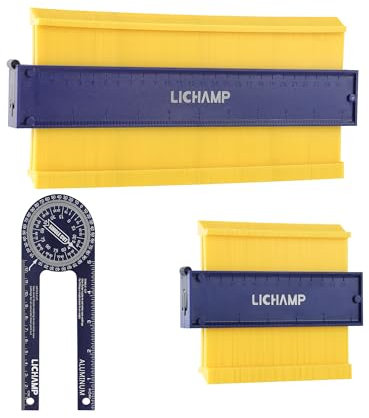 Lichamp Contour Gauge Profile Tool 5 10 with Miter Saw Protractor Angle Finder 7, Super Gauge Shape and Outline Tool with Aluminum Miter Cut Protractor
