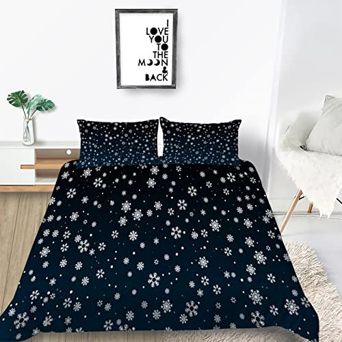 Bettwäsche 220x240 3 teilig Winter Bettbezug 220 x 240 Set mit Kissenbezüge, Winterbettwäsche 240x220 aus Mikrofaser Weich Bettwäsche Set mit Reißverschluss Schwarze Schneeflocke