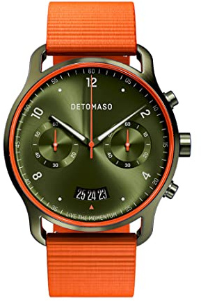 DeTomaso SORPASSO Velocita Grün Orange Herren-Armbanduhr Analog Quarz Nylon Armband Orange