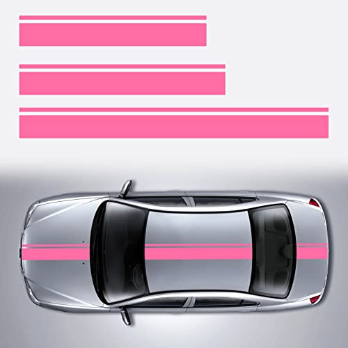 SUNBREATH 3PCS Car Hood Car Body Roof Modified Sport Style Stripe Sticker Graphic Vinyl Racing Stripe Decal Decoration Accessories Sticker for Cars Pink