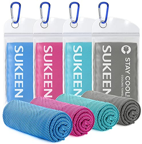 Sukeen Cooling Towel, 4 Pack Cooling Towels for Neck, Soft Breathable Microfibre Sweat Towel, Stay Cool Ice for Gym Workout Yoga Golf Running Camping(40''x12'')